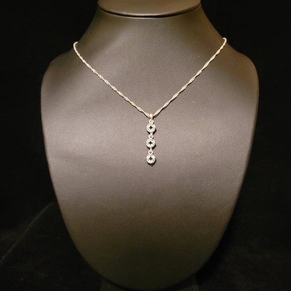 Jewelry - Estate Triple Blue Rhinestone Pendent Necklace